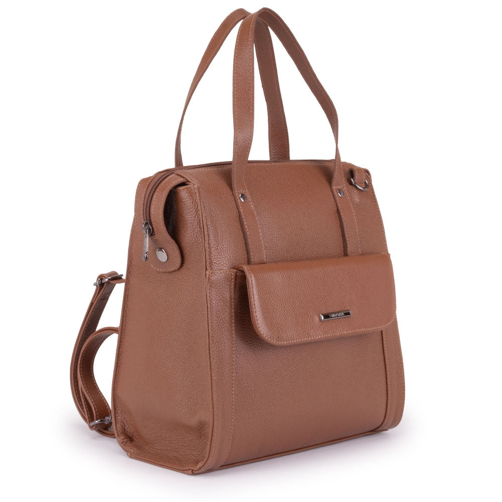 Mochila Feminina Média Couro Marrom Amsterdã