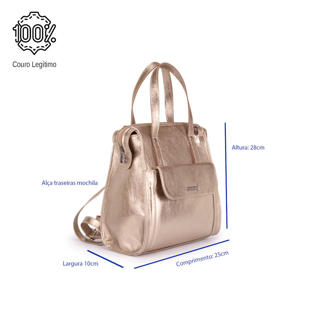 Mochila Feminina Média Couro Ouro Velho Amsterdã
