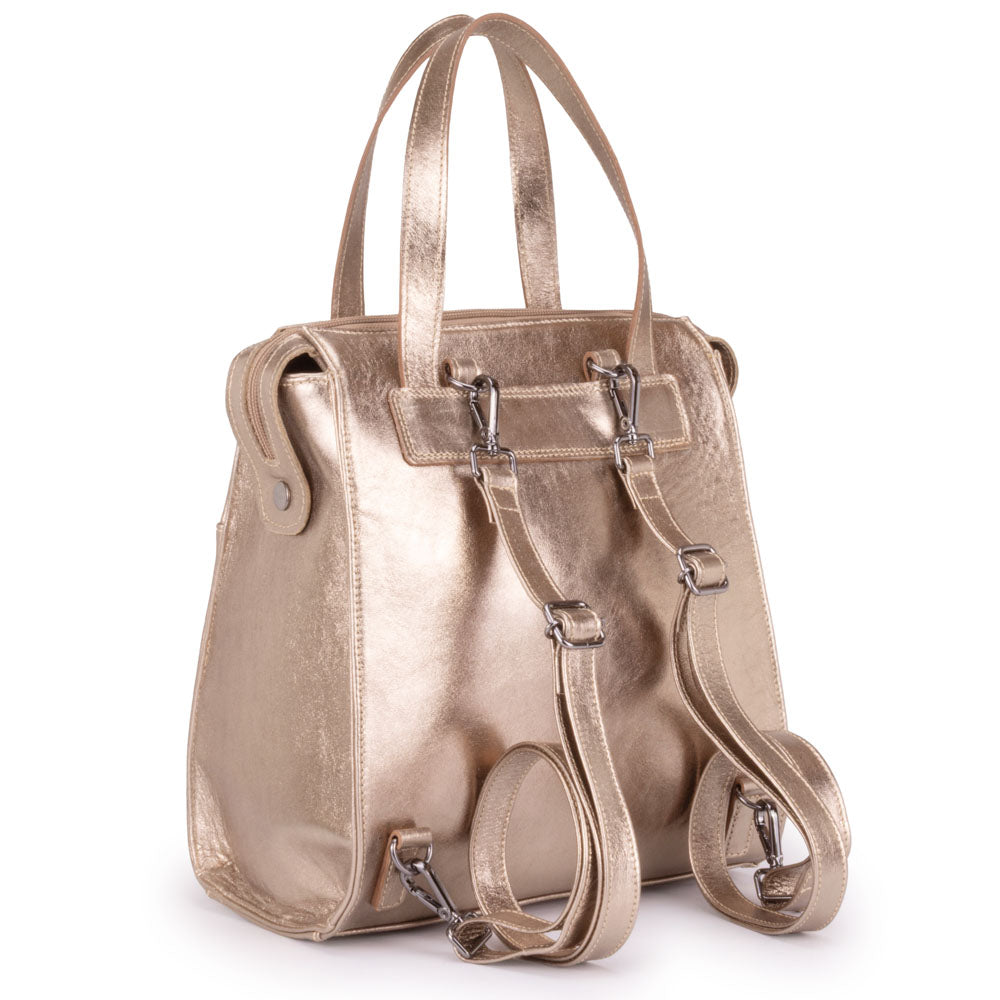 Mochila Feminina Média Couro Ouro Velho Amsterdã