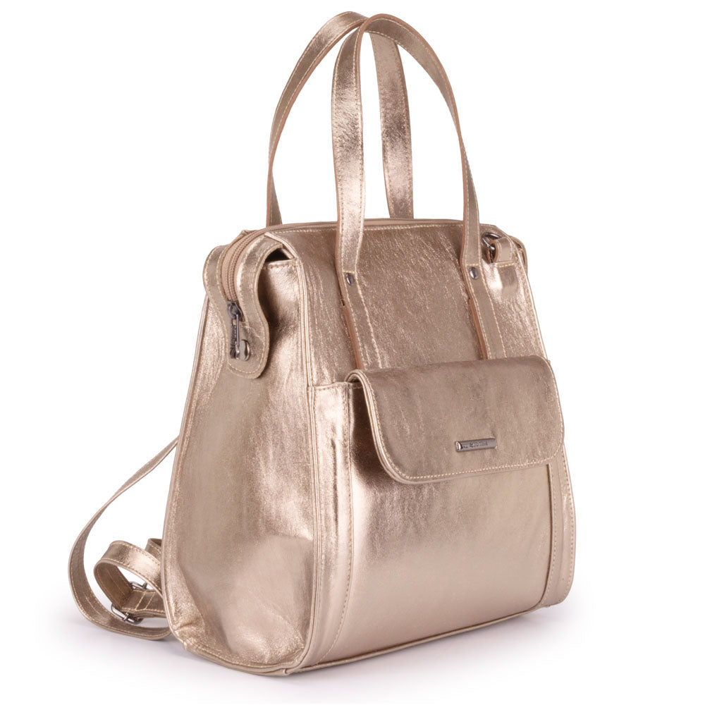Mochila Feminina Média Couro Ouro Velho Amsterdã