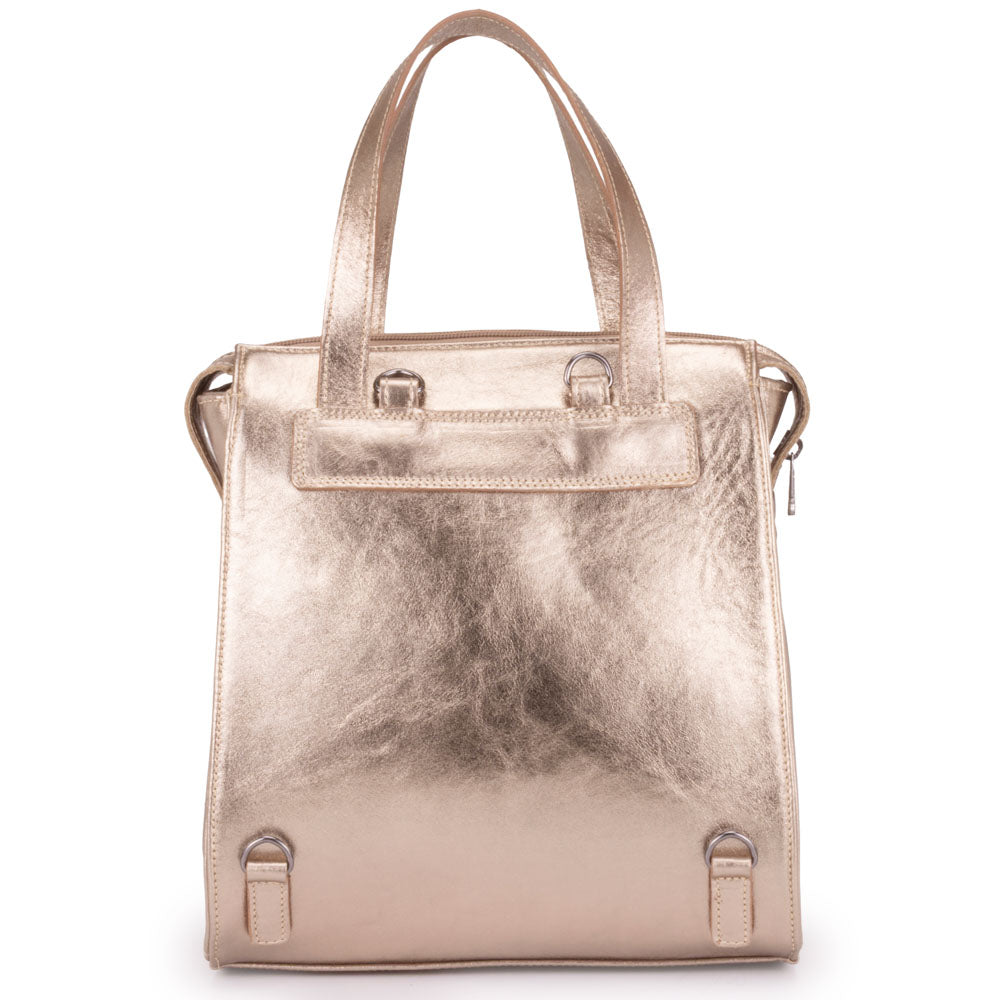 Mochila Feminina Média Couro Ouro Velho Amsterdã