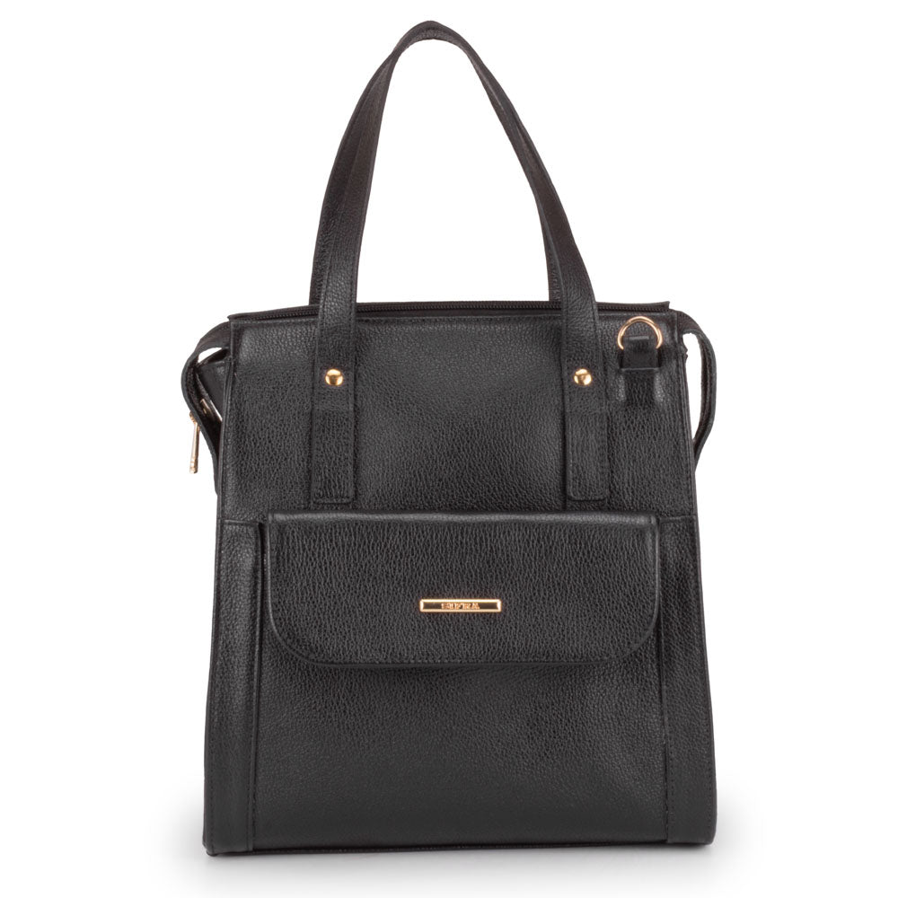 Mochila Feminina Média Couro Preta Amsterdã