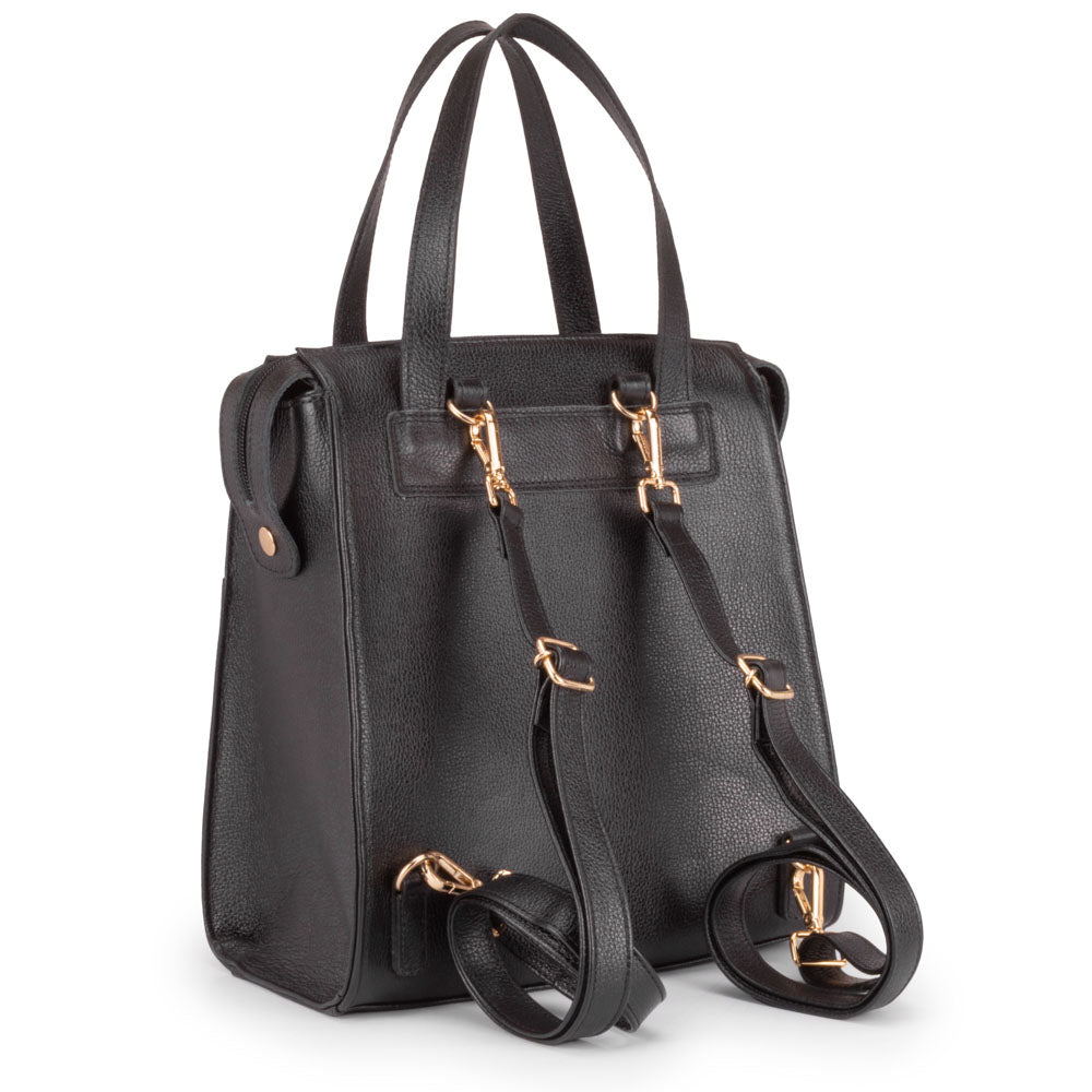 Mochila Feminina Média Couro Preta Amsterdã