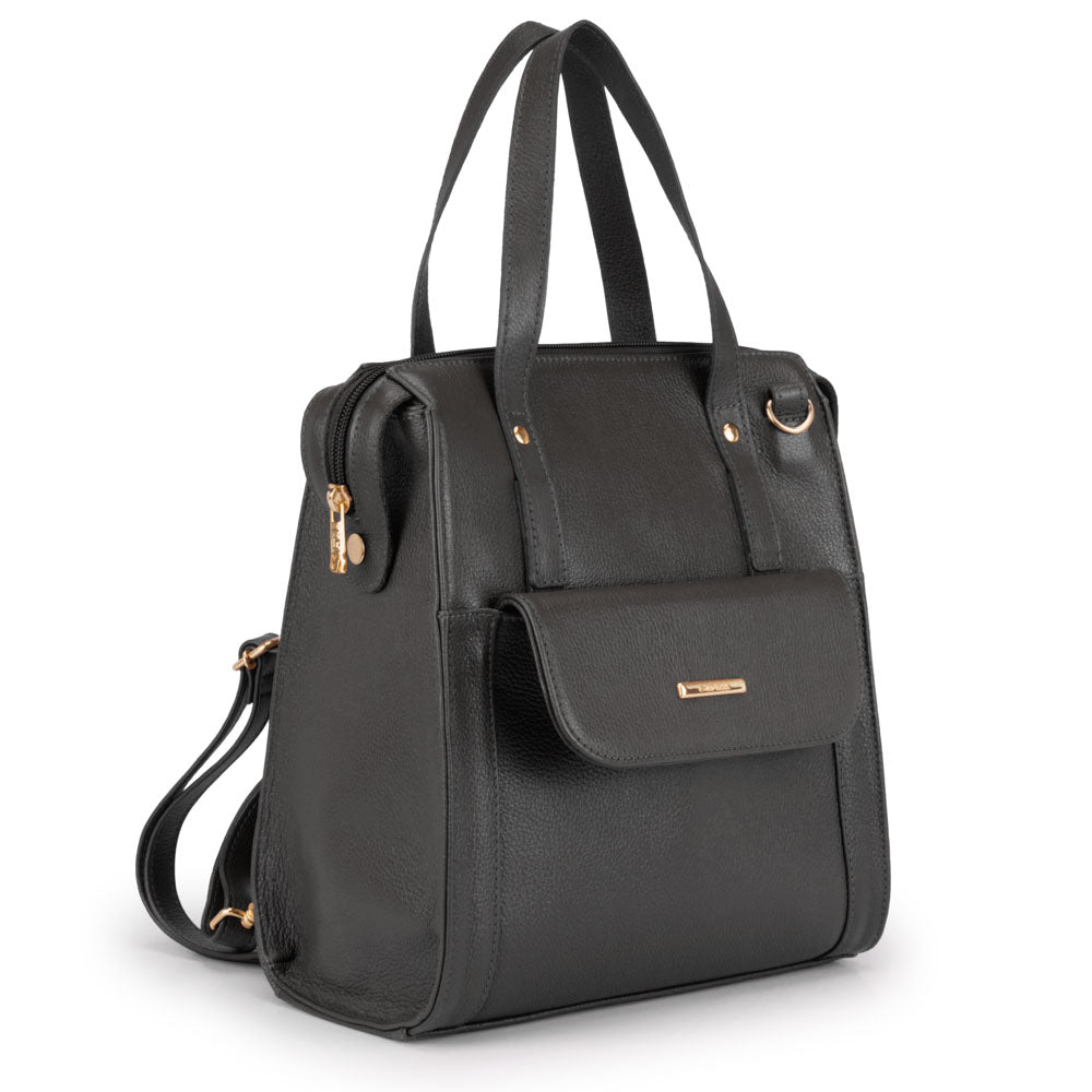 Mochila Feminina Média Couro Preta Amsterdã