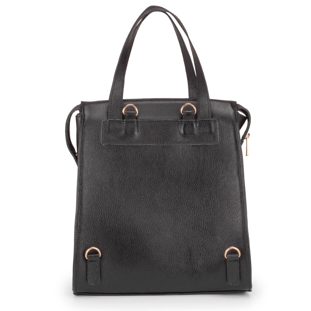 Mochila Feminina Média Couro Preta Amsterdã