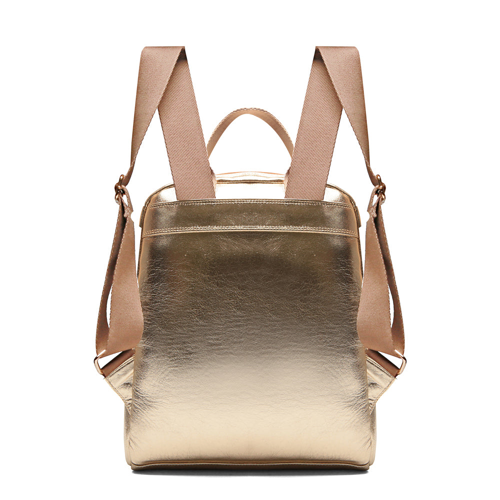 Mochila Feminina Ouro De Couro Média Amy