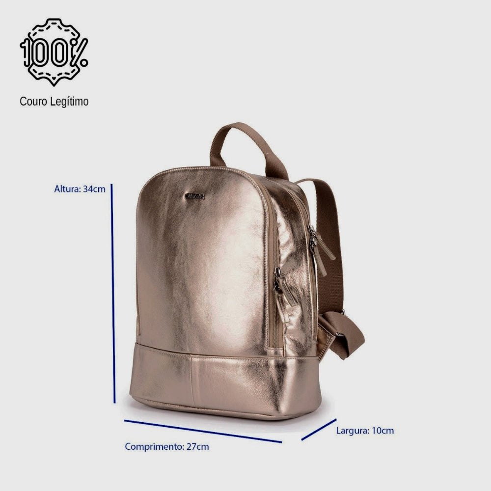 Mochila Feminina Ouro Velho Ônix De Couro Média Amy