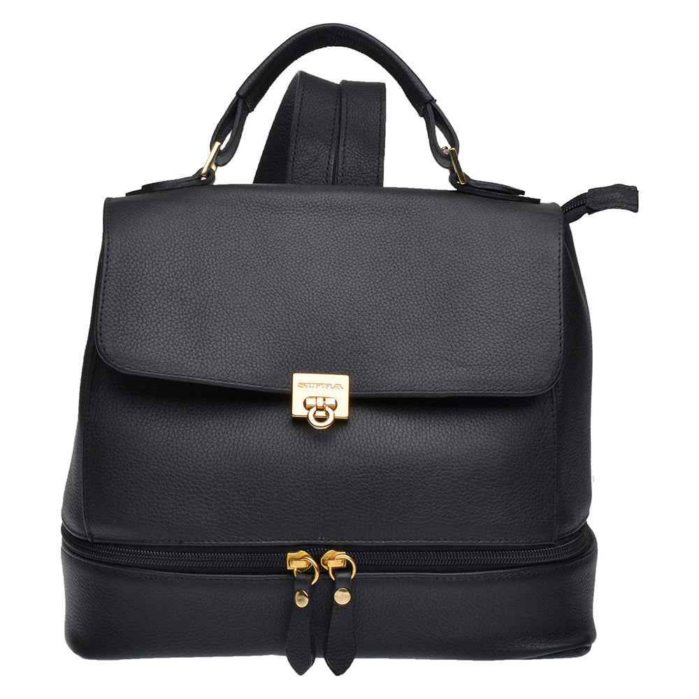 Mochila Feminina Pequena De Couro Preta Ella