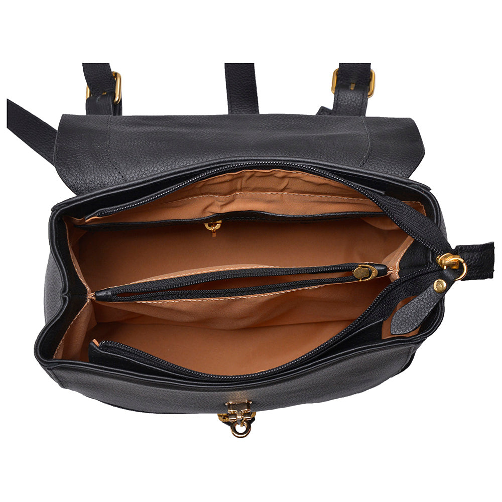 Mochila Feminina Pequena De Couro Preta Ella