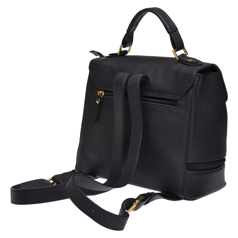 Mochila Feminina Pequena De Couro Preta Ella