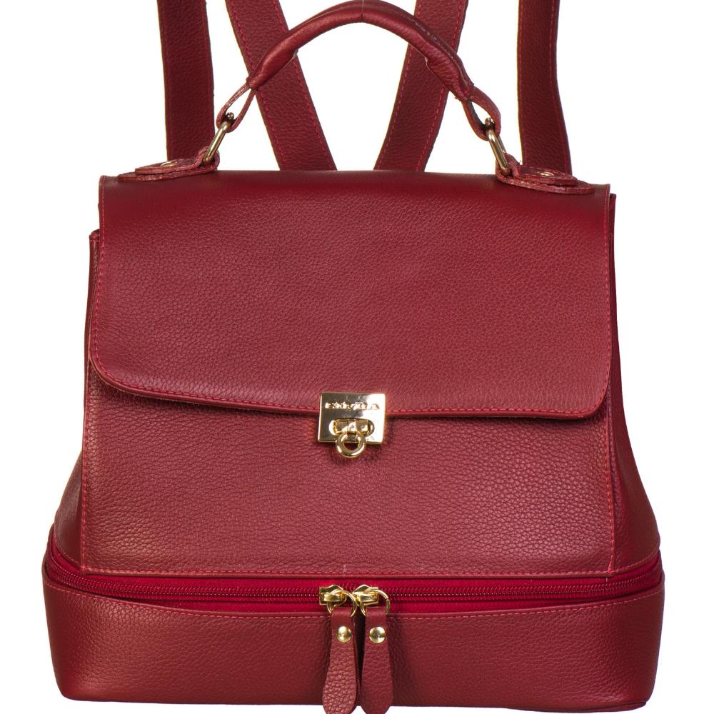 Mochila Feminina Pequena De Couro Vermelha Ella