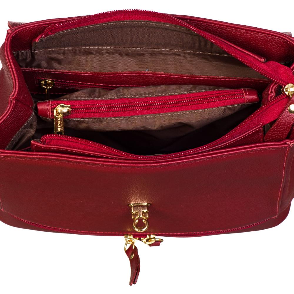 Mochila Feminina Pequena De Couro Vermelha Ella