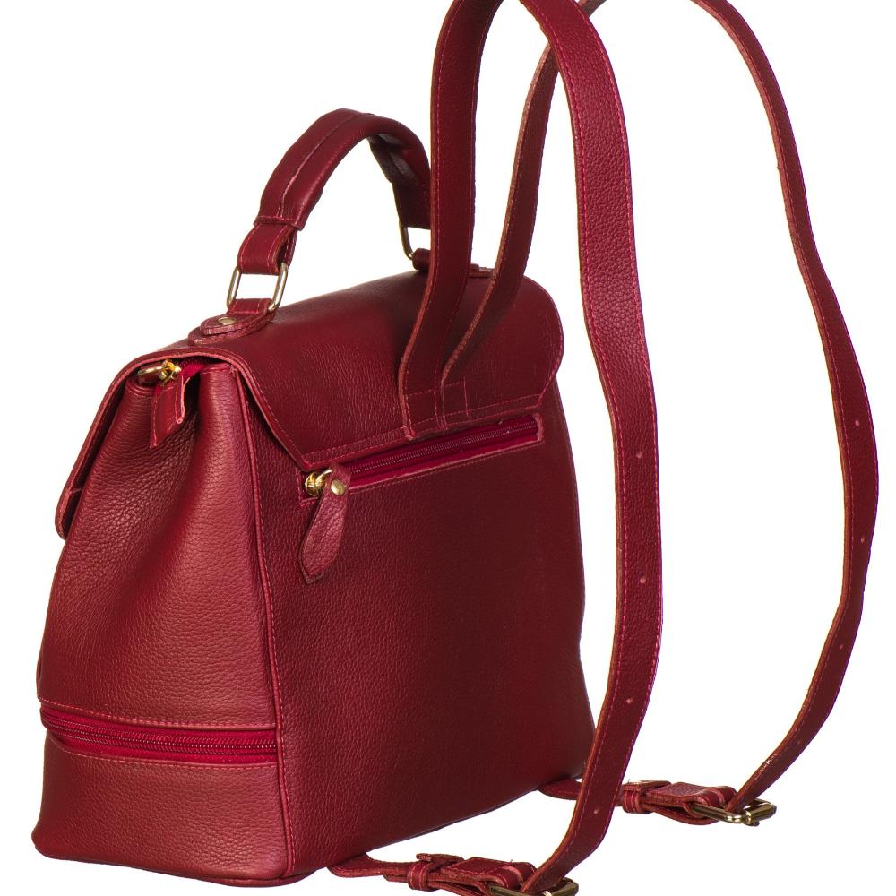 Mochila Feminina Pequena De Couro Vermelha Ella