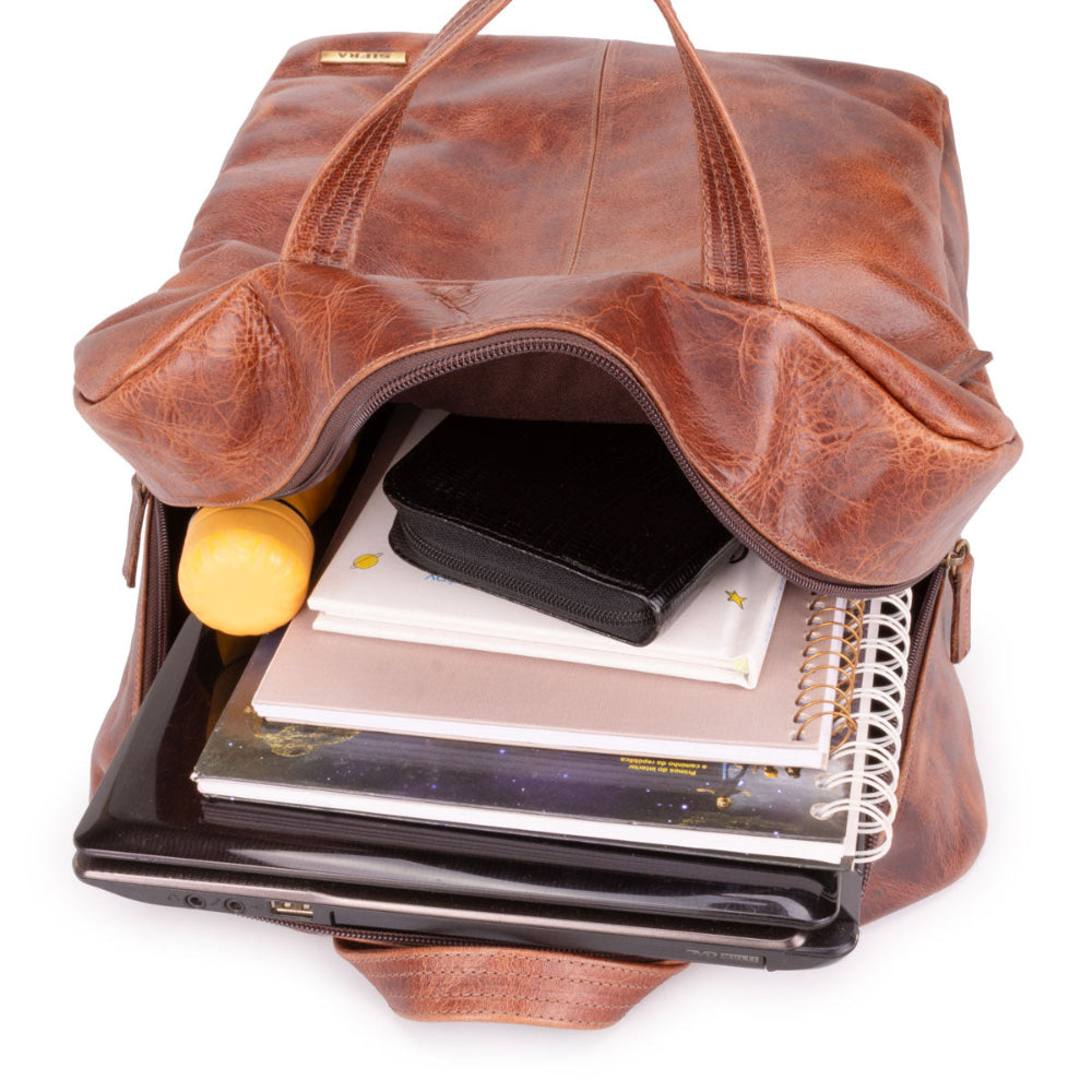 Mochila Unissex Notebook Grande Couro Marrom Irlanda