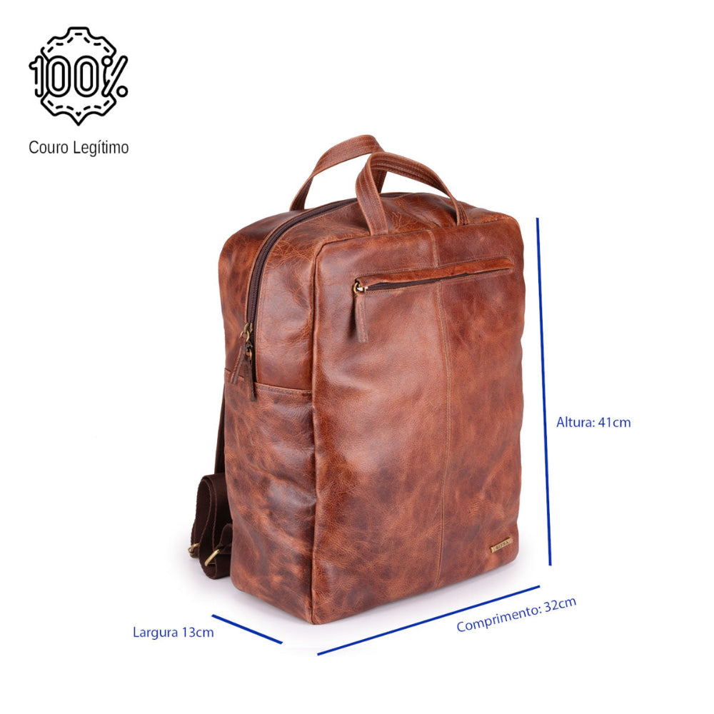 Mochila Unissex Notebook Grande Couro Marrom Irlanda
