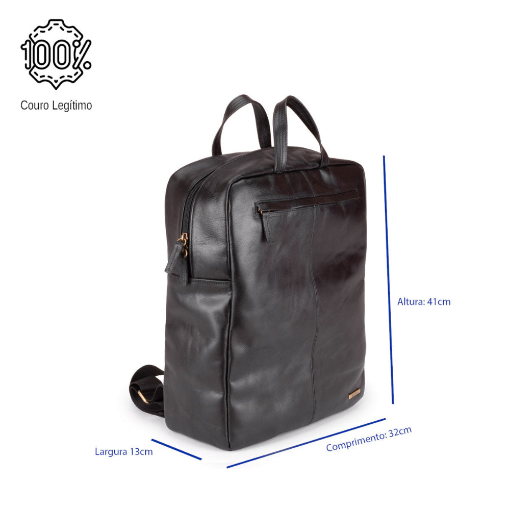 Mochila Unissex Notebook Grande Couro Preto Irlanda