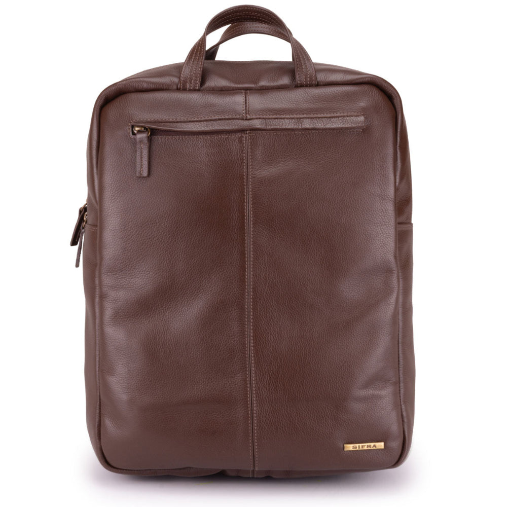 Mochila Unissex Notebook Grande De Couro Marrom Irlanda