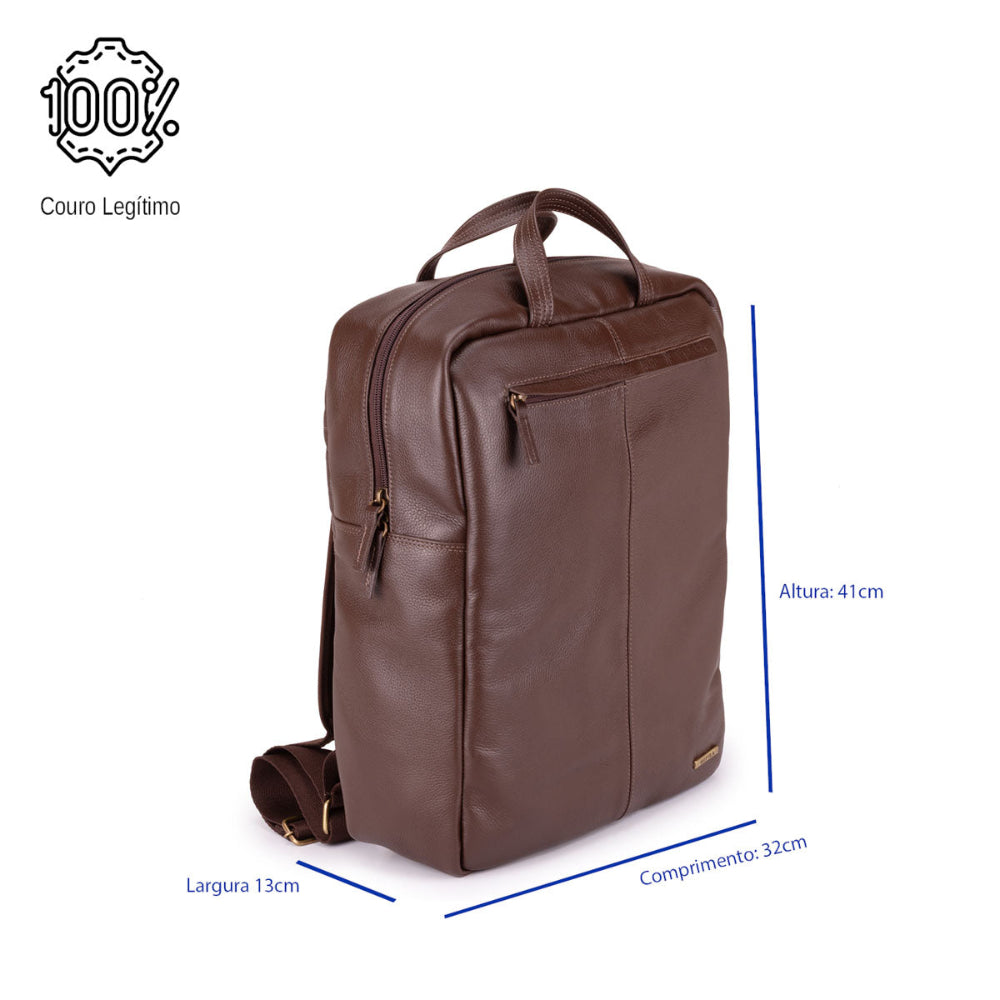 Mochila Unissex Notebook Grande De Couro Marrom Irlanda