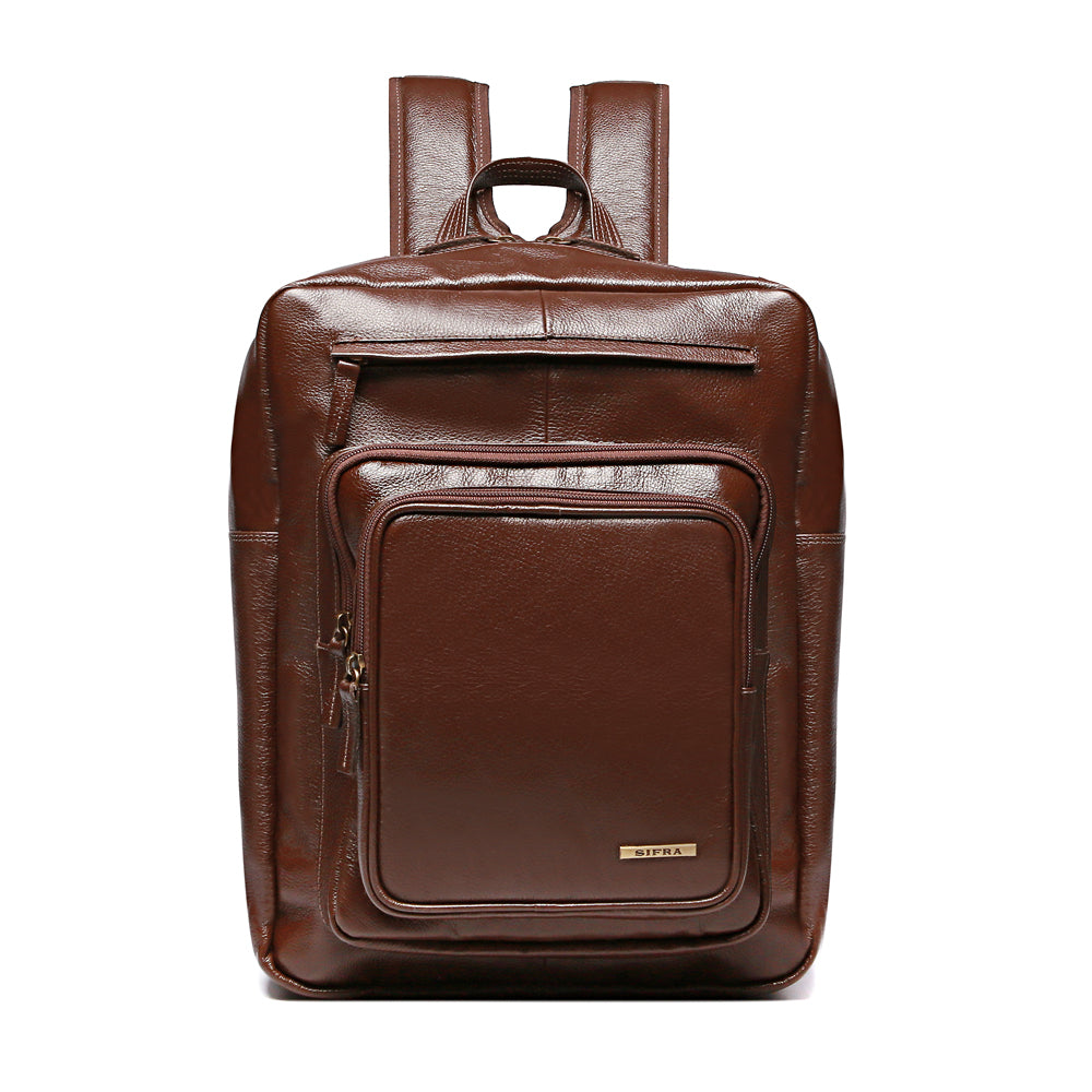Mochila para Notebook Grande De Couro Marrom Logan
