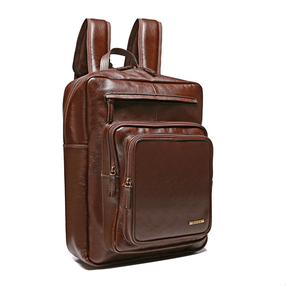 Mochila para Notebook Grande De Couro Marrom Logan