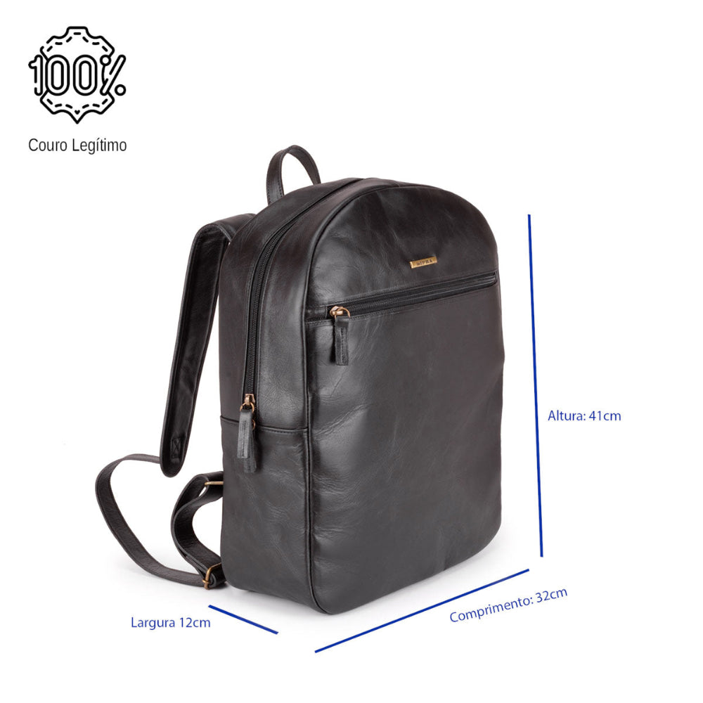 Mochila para Notebook Média Couro Preta Dublin