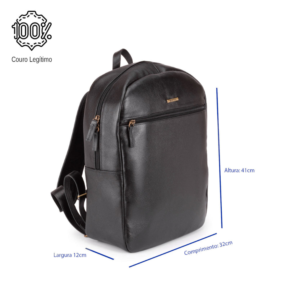 Mochila para Notebook Média Couro Preto Dublin