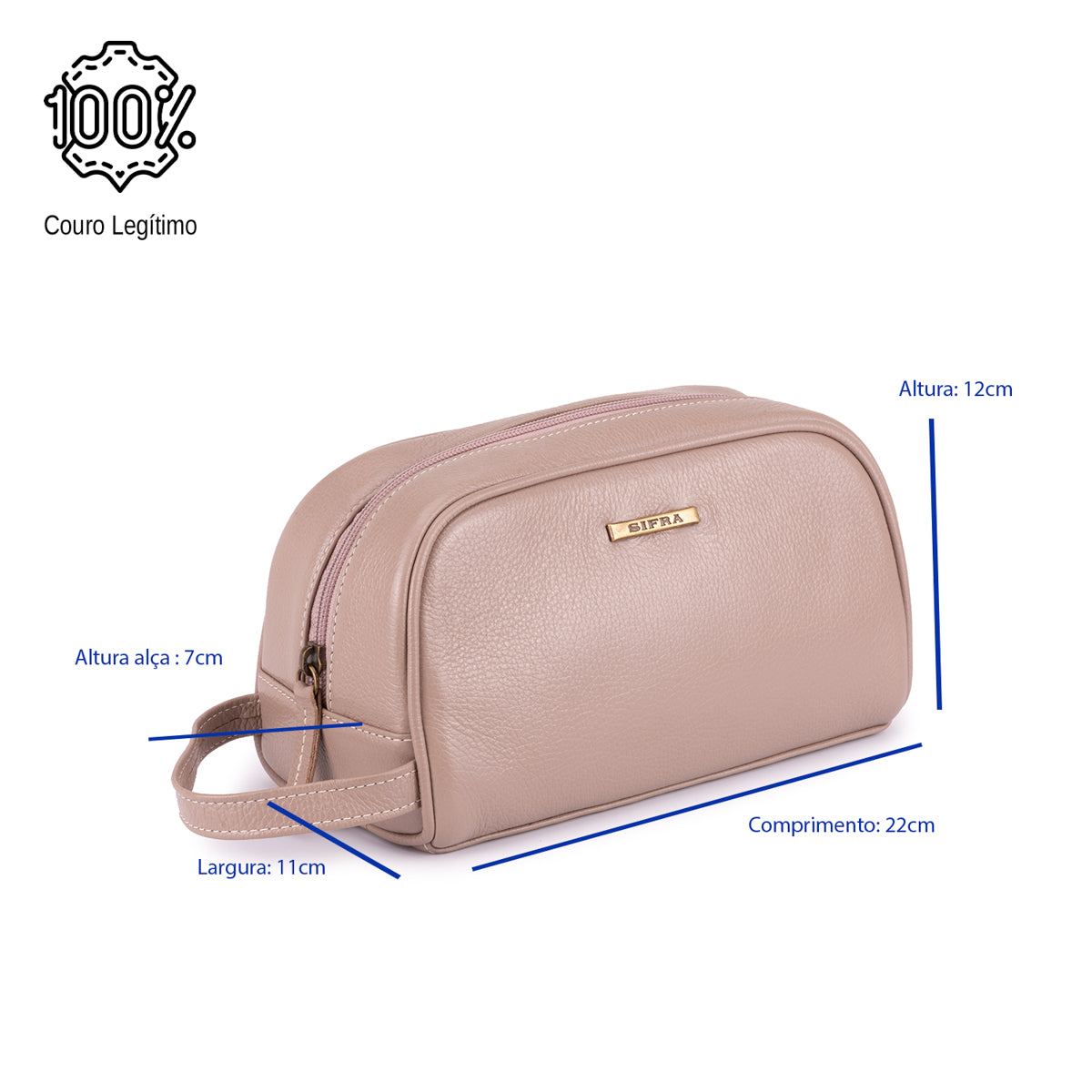 Nécessaire Feminina Couro Cinza Aurora