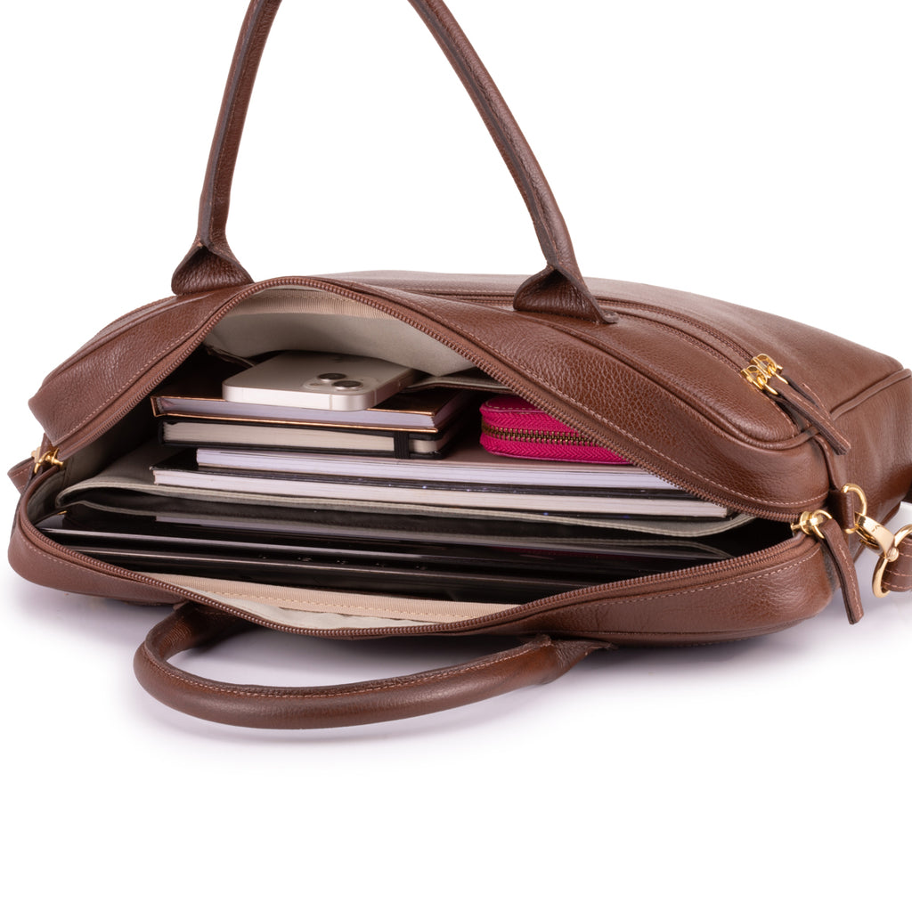 Pasta Executiva Feminina Notebook Couro Marrom Helena