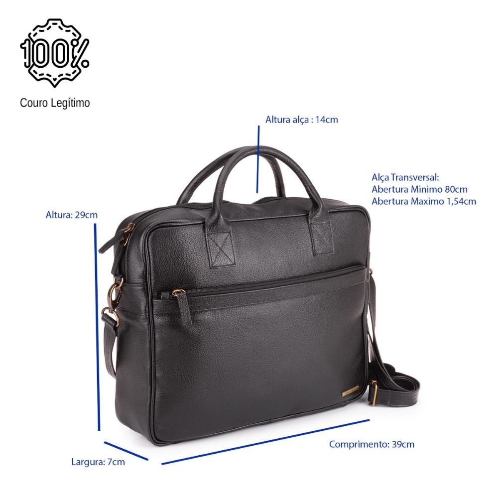 Pasta Executiva Masculina Notebook Couro Preto Oliver