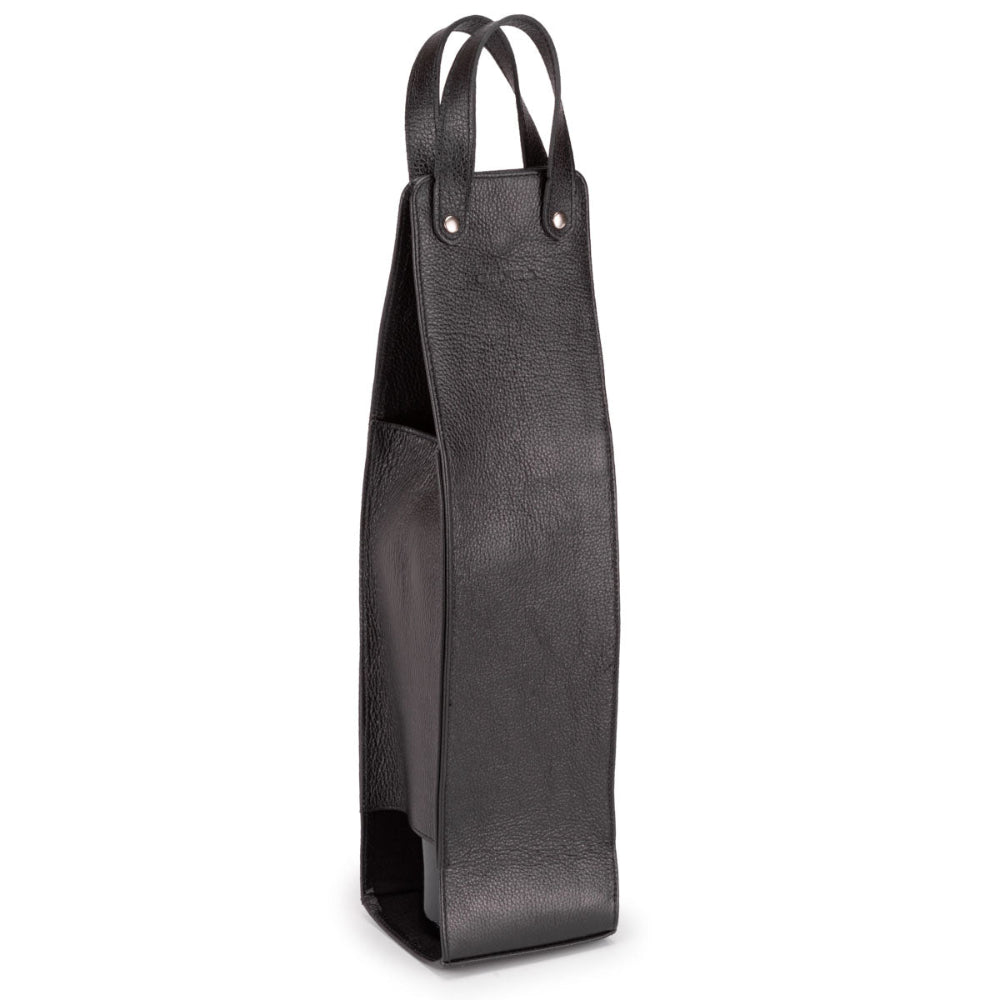 Porta Vinho Itália em Couro Preto