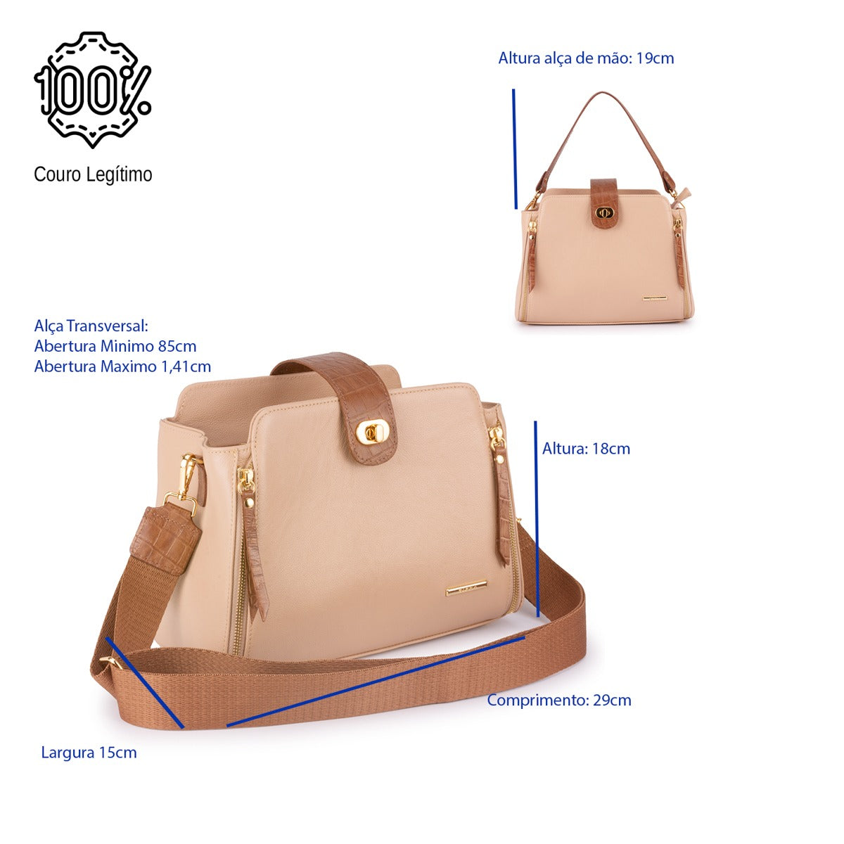Bolsa Média Couro Rosé Mary Classic