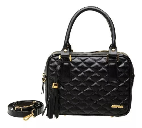 Bolsa Feminina Mão Transversal Couro Preta Lily