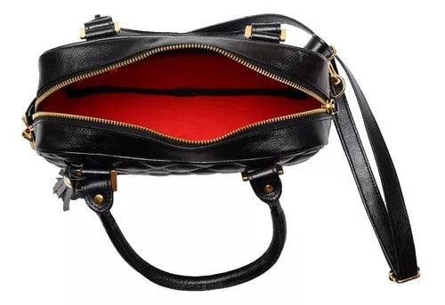 Bolsa Feminina Mão Transversal Couro Preta Lily