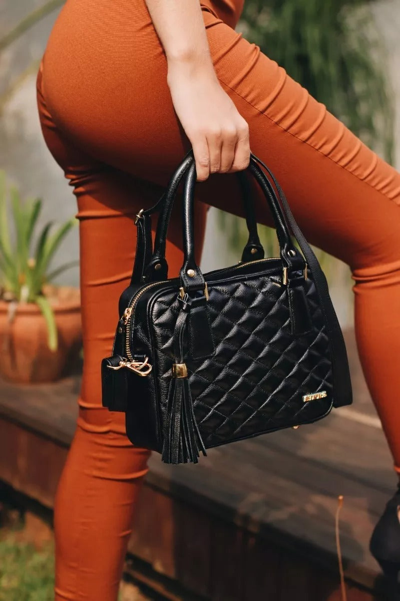 Bolsa Feminina Mão Transversal Couro Preta Lily