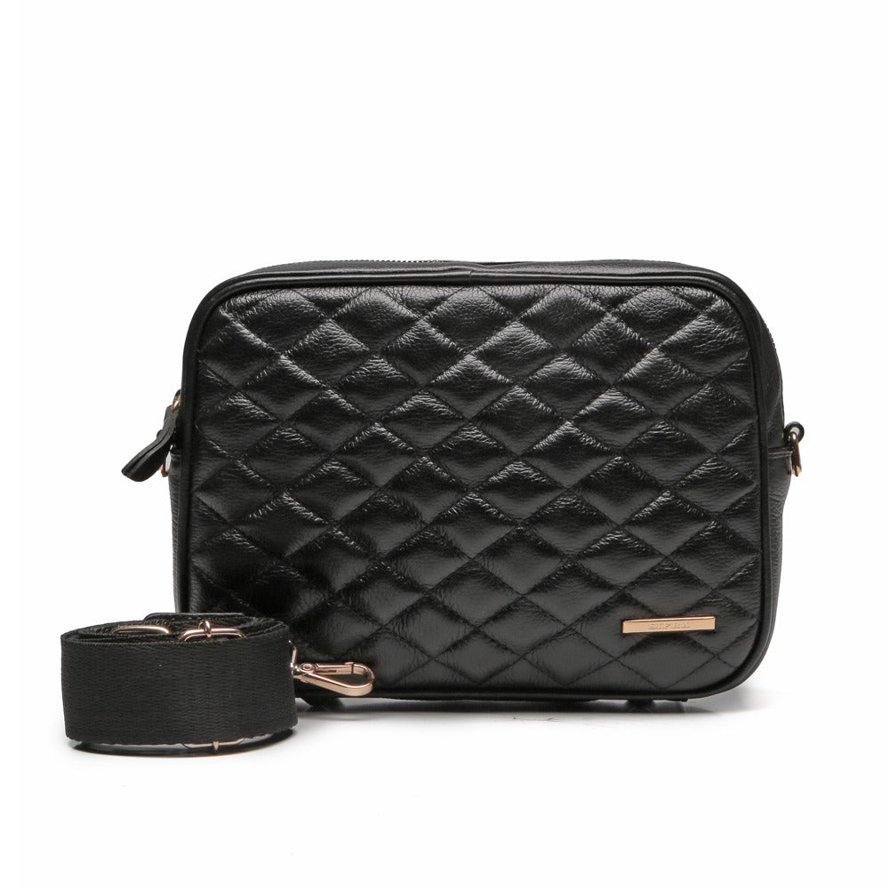 Bolsa Feminina Transversal Couro Preta Lily