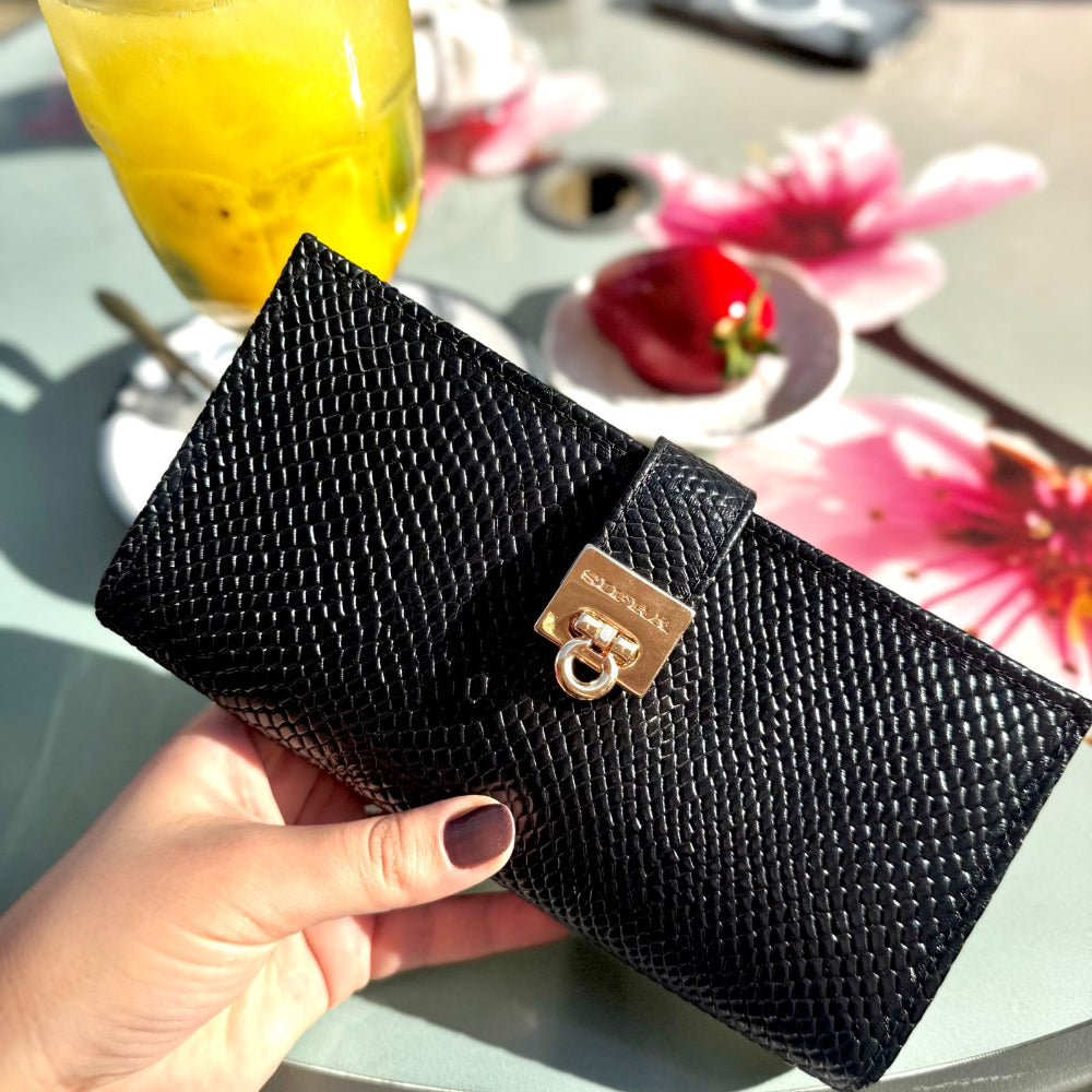 Carteira Média Fecho Couro Preto Juliana