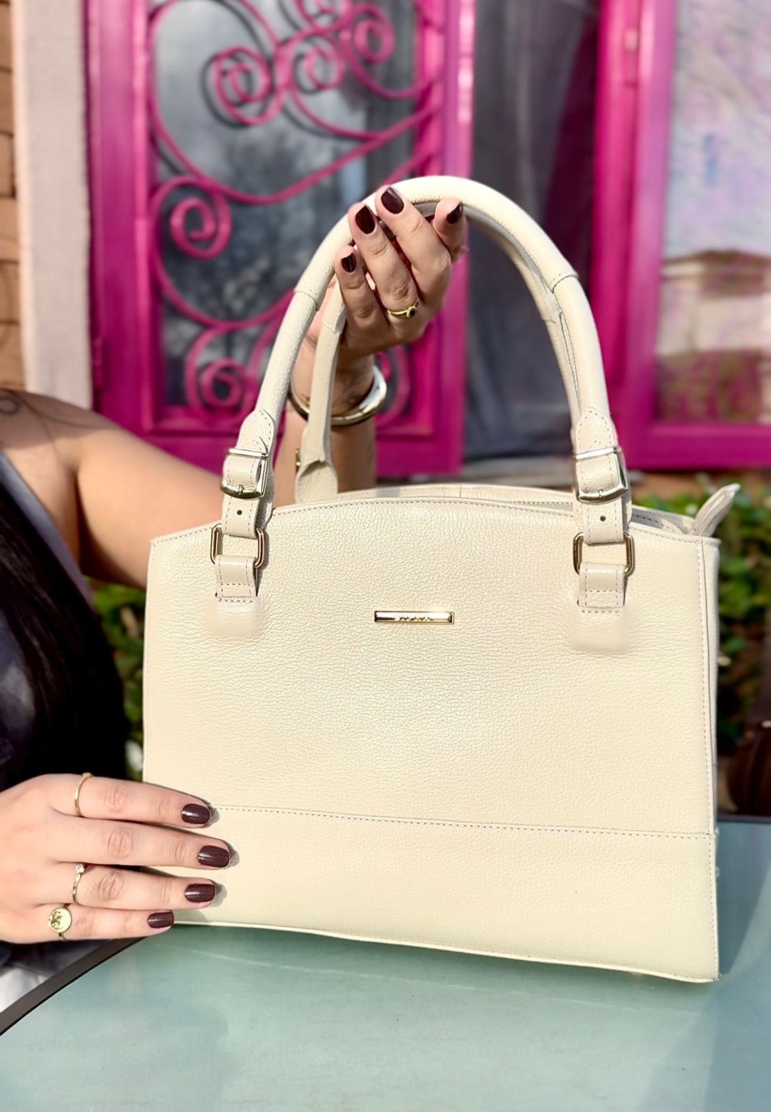 Bolsa Mão Média Couro Off White Madrid