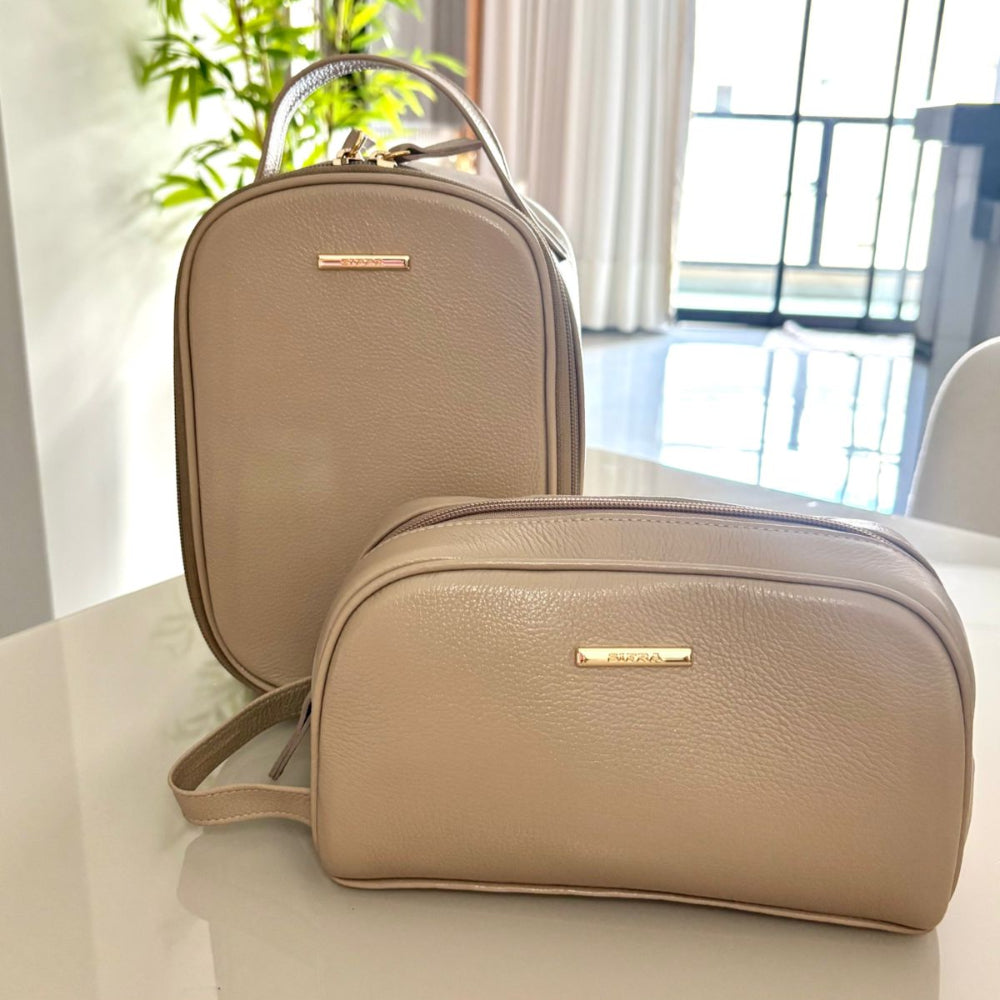 Kit Nécessaires Para Viagem Couro Nude