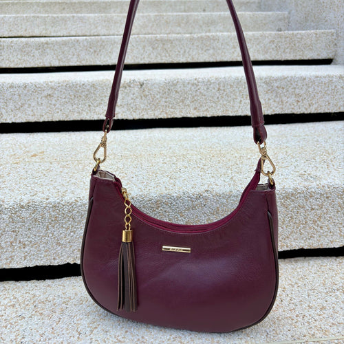 Bolsa Baguete Média Couro Bordo Lorena