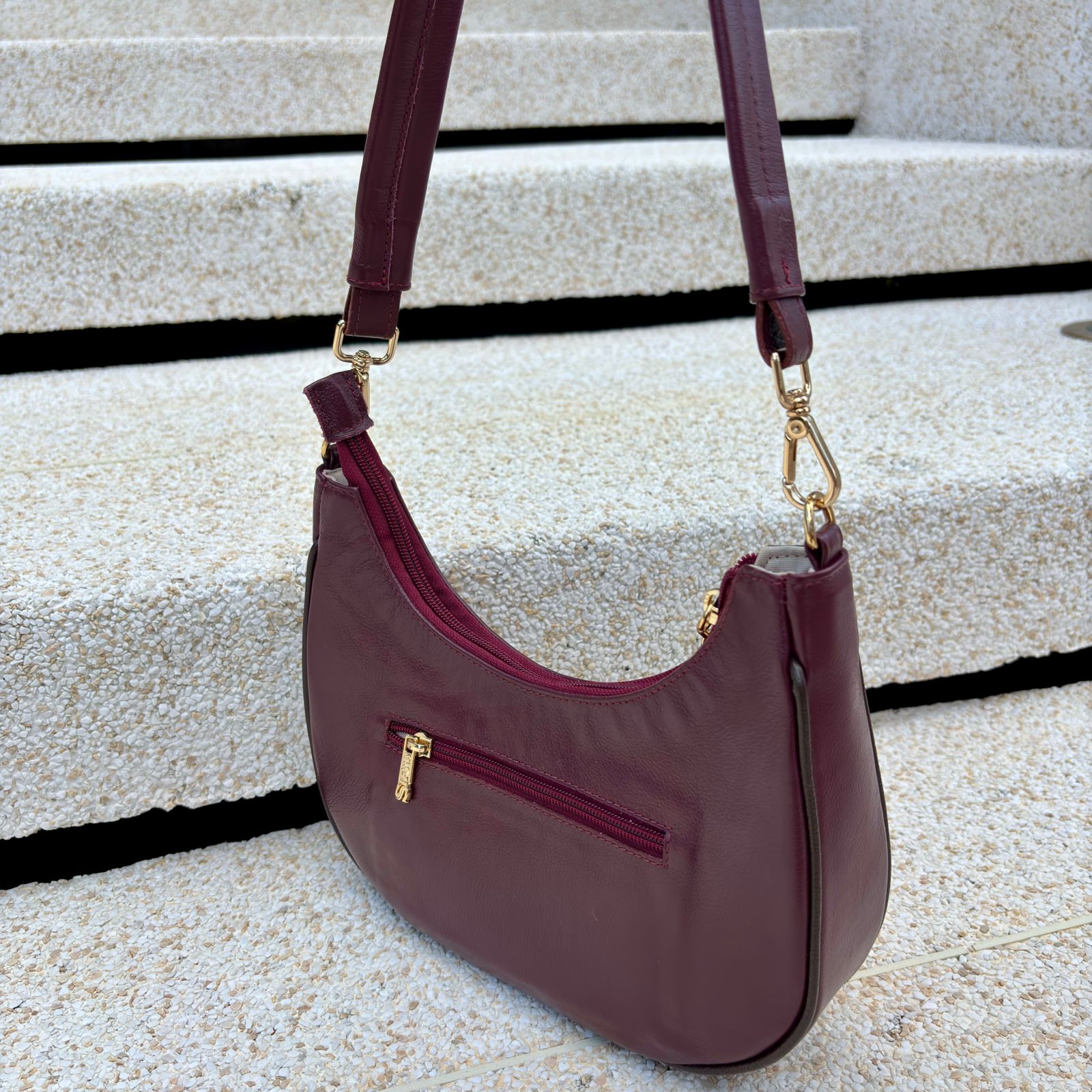 Bolsa Baguete Média Couro Bordo Lorena