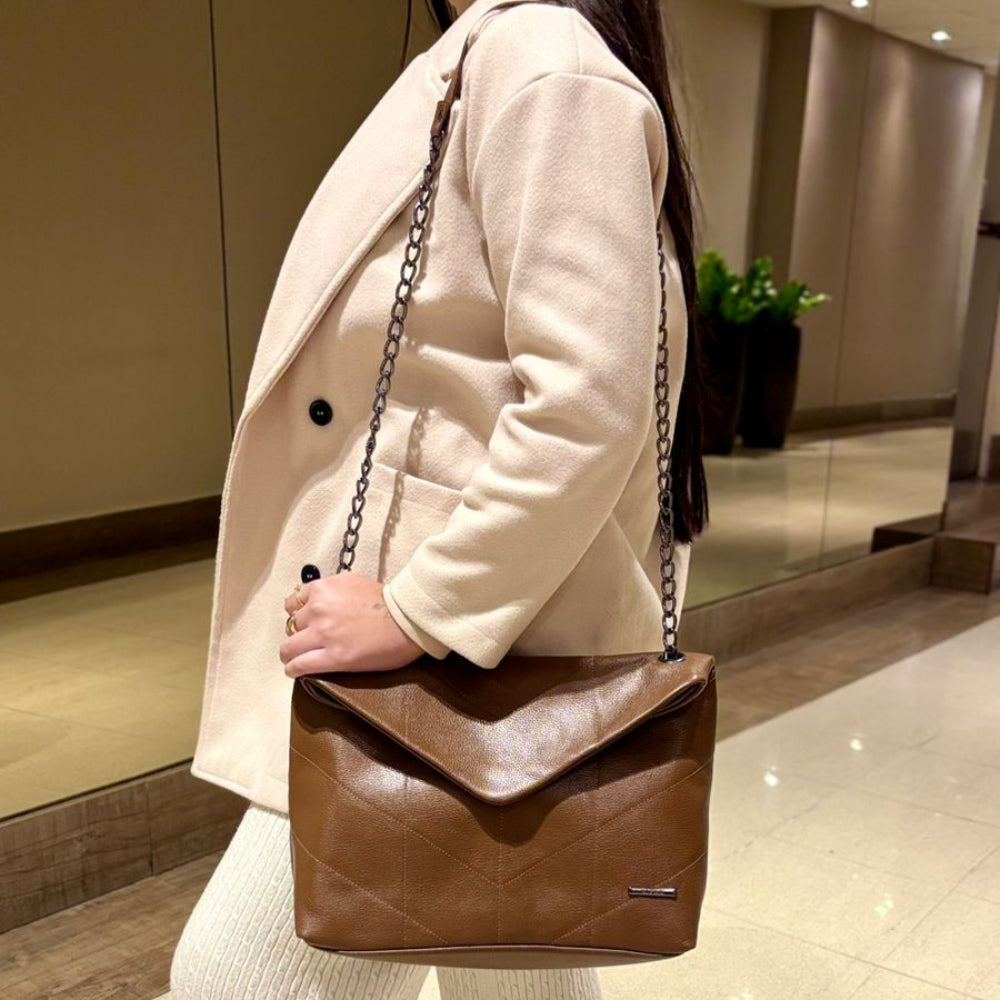 Bolsa Ombro Envelope Couro Marrom Viena