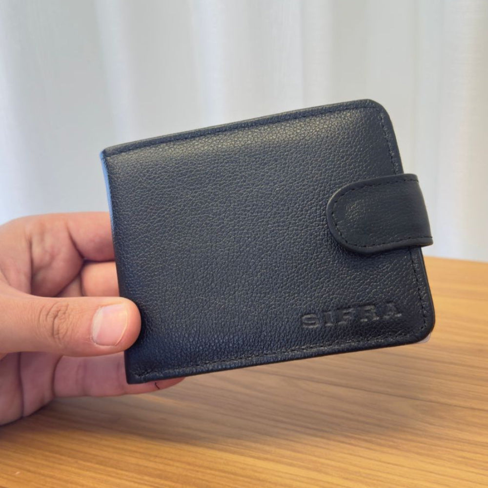 Carteira Masculina Couro Preto com Botão