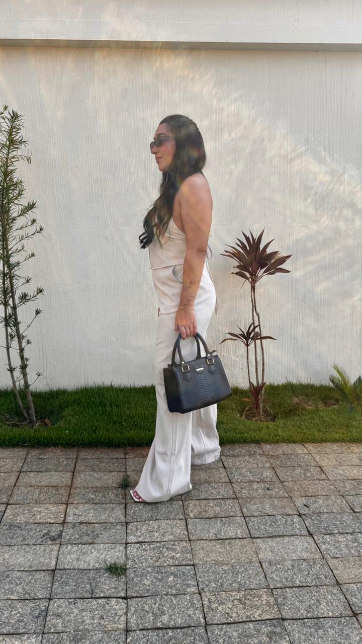 Bolsa Feminina Transversal Tote de Couro Preto Sara