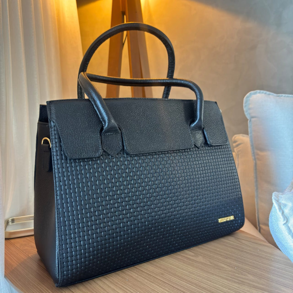 Bolsa Estruturada de Ombro Couro Preto Flavia