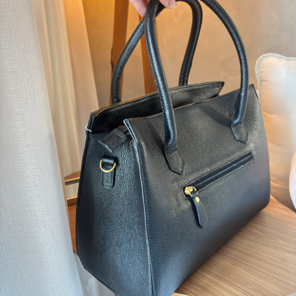 Bolsa Estruturada de Ombro Couro Preto Flavia