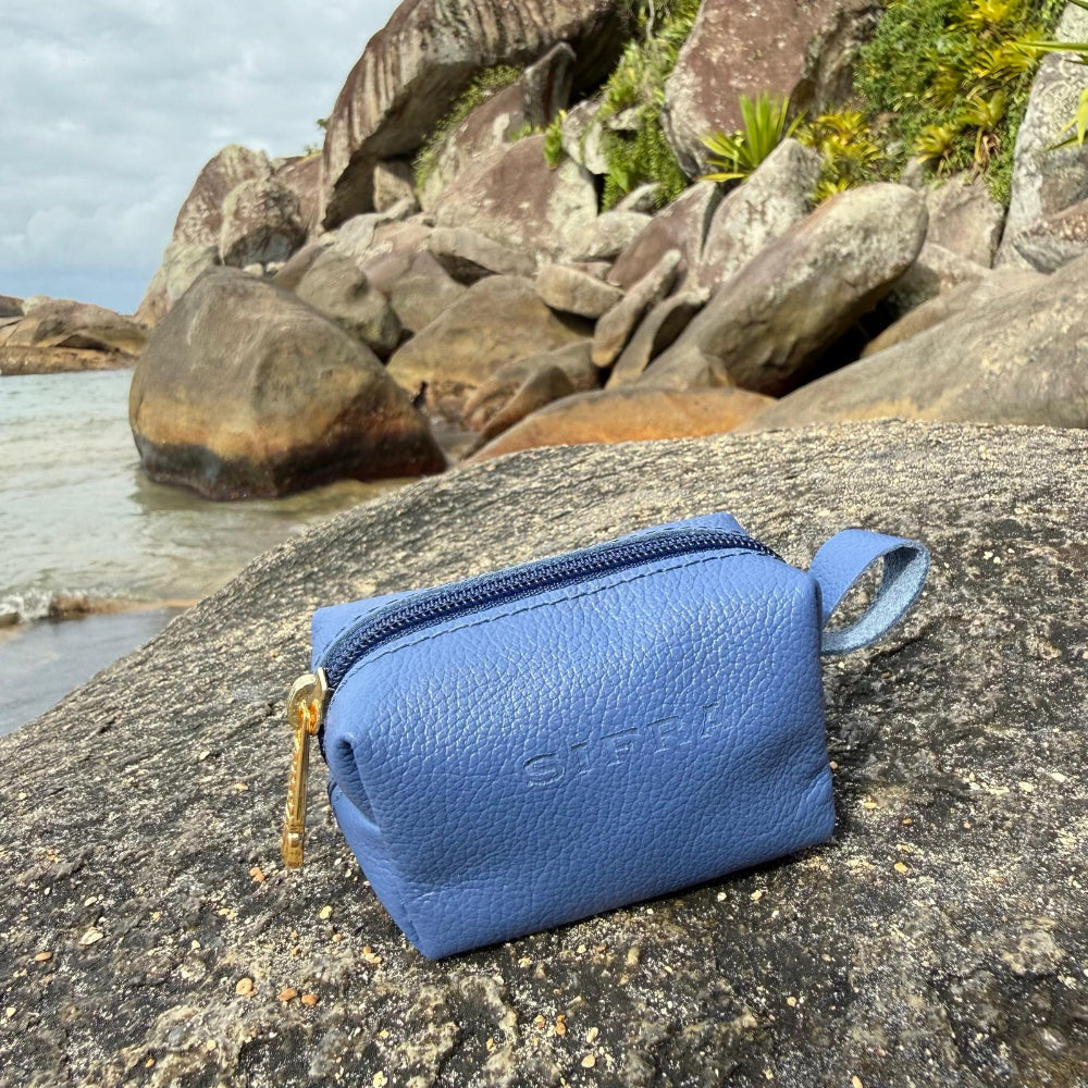 Porta Níquel / Mini Nécessaire Couro Azul Maresia