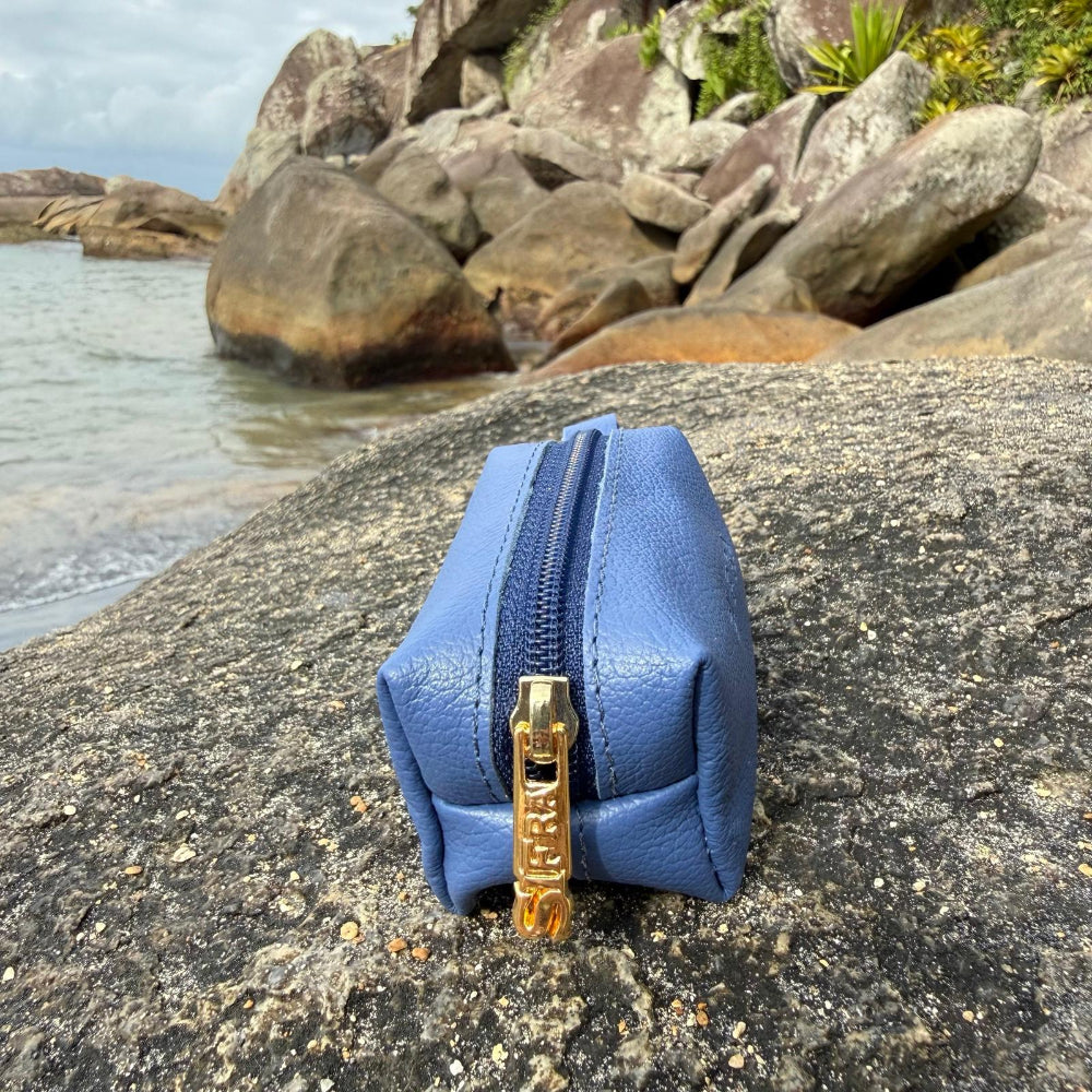 Porta Níquel / Mini Nécessaire Couro Azul Maresia