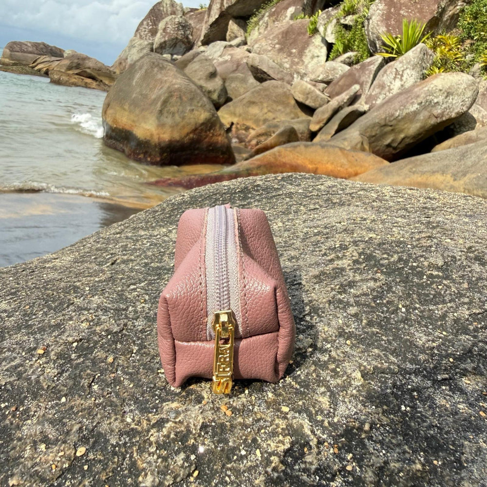 Porta Níquel / Mini Nécessaire Couro Rose Maresia