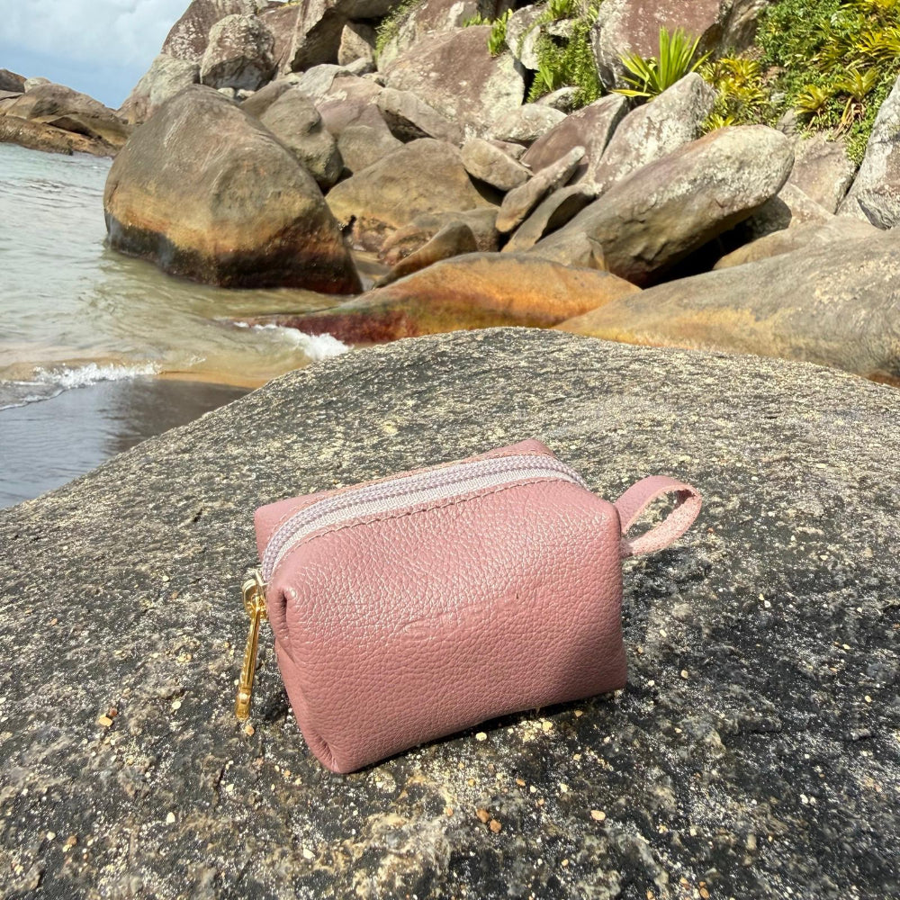 Porta Níquel / Mini Nécessaire Couro Rose Maresia