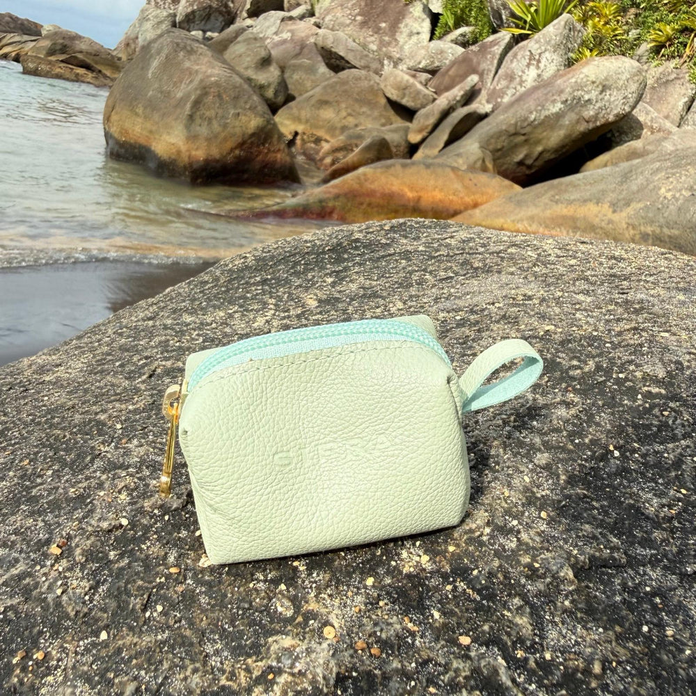Porta Níquel / Mini Nécessaire Couro Menta Maresia